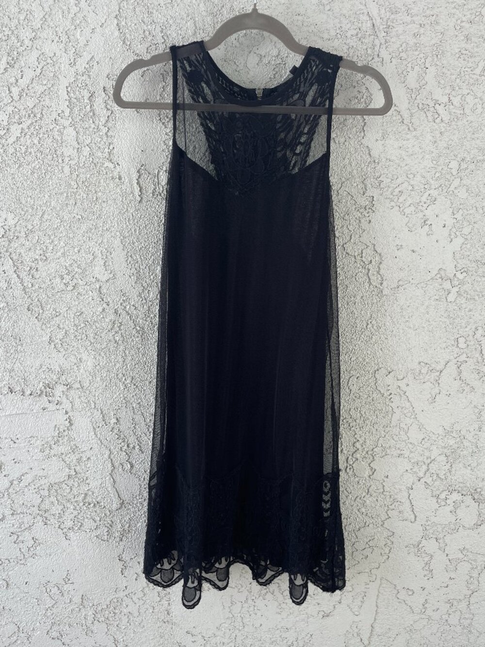 GUESS Black Lace & Mesh 90s Slip Dress Medium Grunge Goth LBD Little Black Dress